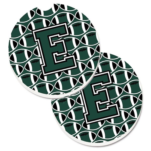 Carolines Treasures Letter E Football Green and White Set of 2 Cup Holder Car Coaster CJ1071-ECARC - main